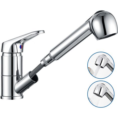 Auralum Küchenarmatur Mit Ausziehbrause, 2 Strahlarten, Mischbatterie Aus Verchromtem Edelstahl, 360° Schwenkbar, Einloch-anschluss, Warm- Und Kaltwasser