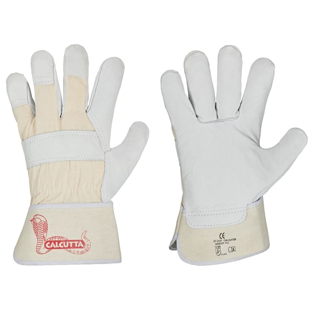 Handschuh Calcutta En388 Gr.8 Naturfarben Rindleder Doppelnaht Gummierte Stulpe 12 Stk