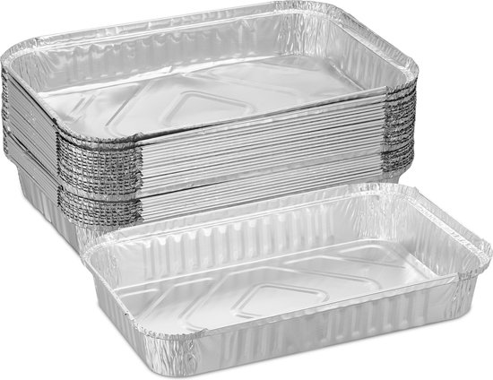 25 Rechteckige Aluminium-grillschalen (31 X 21 Cm), Große Grillabtropfschalen – Silber