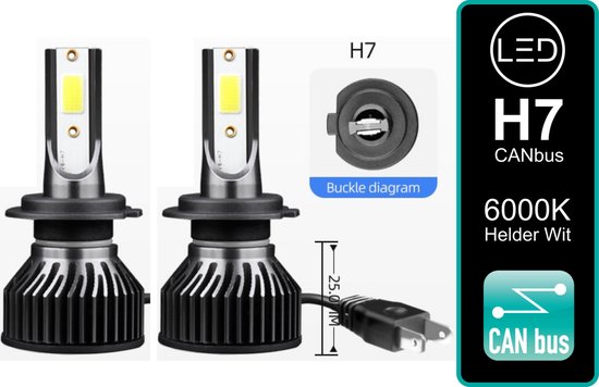 (2er-set) Led-lampen H7 18000 Lumen Klar Weiß Inkl. Canbus Emc Chip 6000k Ultra