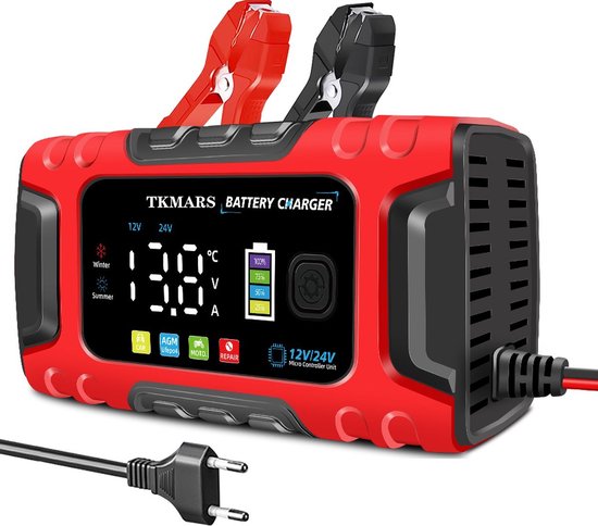 Batterieladegerät – 12 V/24 V 10 A – Reparaturmodus – Erhaltungsladegerät – Batterieladegerät Für Auto/motorrad/roller/boot/wohnmobil – Rot