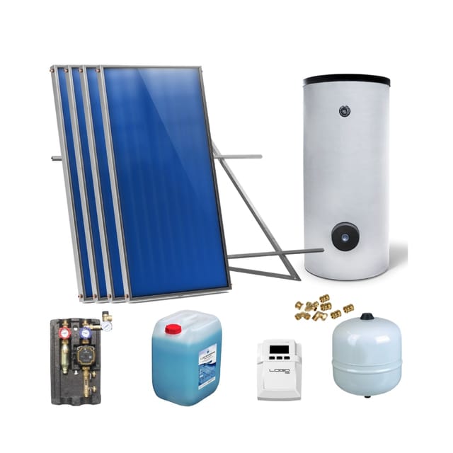 Sunex - Solaranlage Solarpaket 4 Kollektoren Speicher Flachdach Flachkollektor Speicher