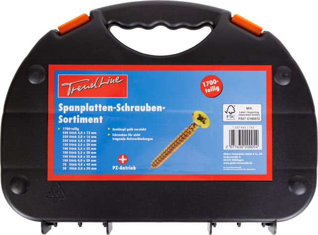 Trendline - Sortimentskasten Spanplattenschrauben Pz 1700 Teilig Verzinkt