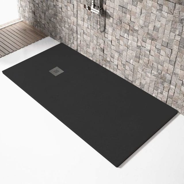 Mineralguss-duschwanne Extra Flach Madison Schieferoptik Schwarz 70x70 Cm