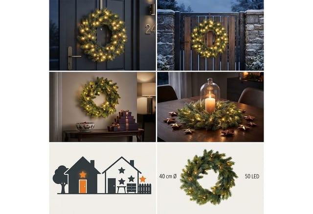 Led Spritzguss Tannenkranz Batteriebetrieben Mit Timer Für Außen Und Innen - 40 Cm - Weihnachtskranz Warm Weiß Beleuchtet Mit Naturgetreuer Kunsttanne