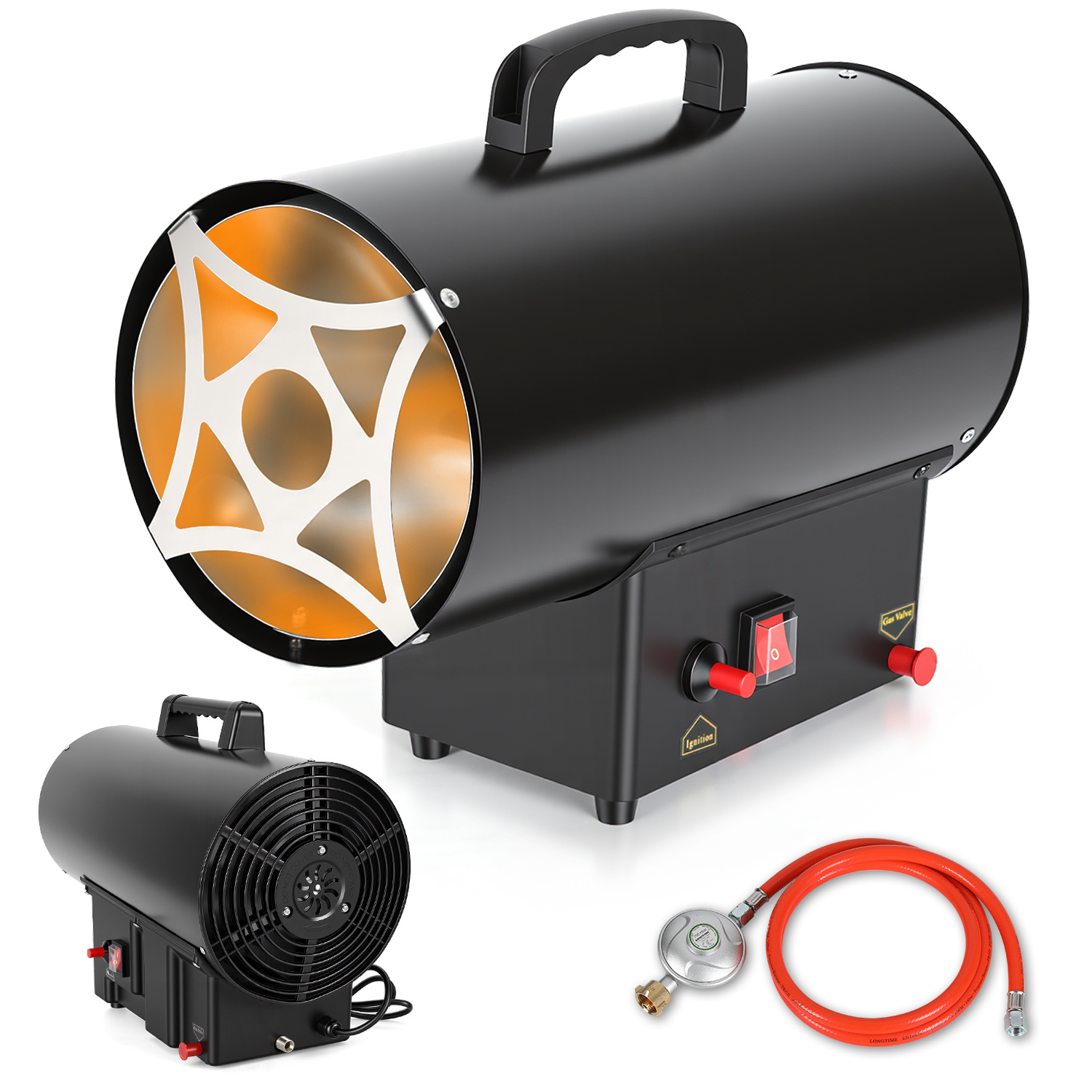 Tolletour Mobiler Gasheizer 10 Kw Gasheizgebläse 700 Mbar, Leistungsstarker Bauheizer Heizlüfter Für Werkstatt Halle Garage Und Baustelle