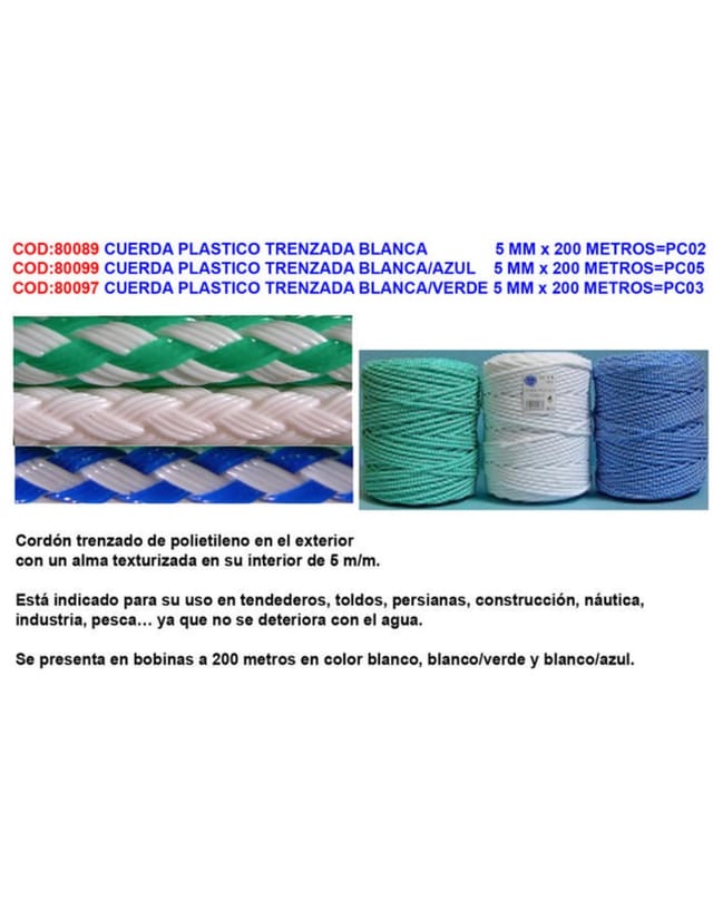 Weißes Geflochtenes Kunststoffseil 5 Mm X 200 Meter