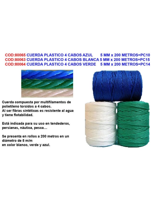 Fplus - Kunststoffseil 4 Stränge Blau 5 Mm X 200 Meter Pc16 Neu Pc10