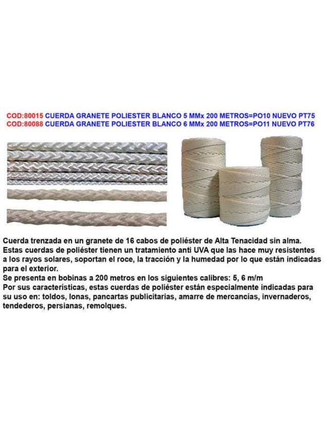 Weißes Polyesterseil 5 Mm X 200 Meter Po10 Neu Pt75