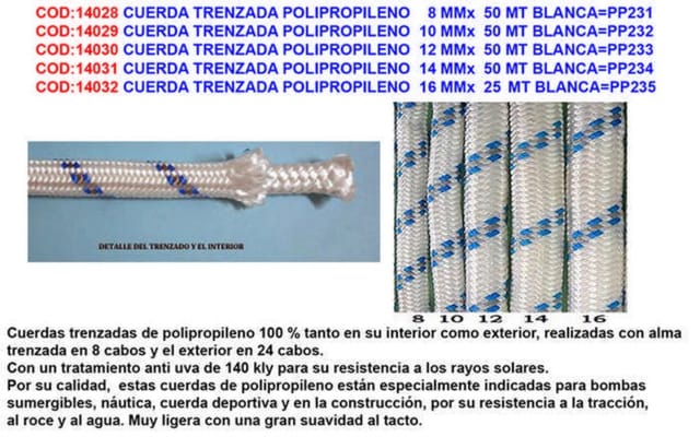Geflochtenes Polypropylenseil 10 Mm X 50 M Weiß