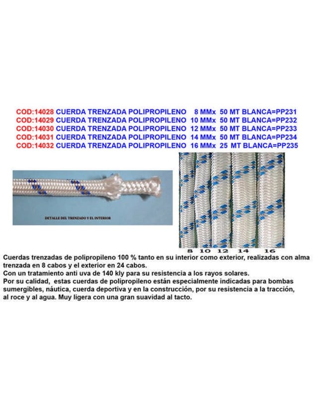 Geflochtenes Polypropylenseil 12 Mm X 50 M Weiß
