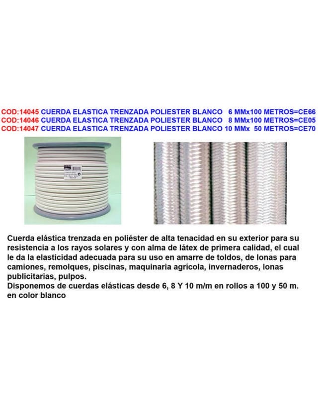 Weißes Geflochtenes Elastisches Polyesterseil 10 Mm X 50 Meter Ce70