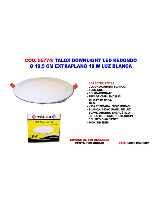 Talox Rundes Led-downlight 19,5 Cm, Extra Flach, 18 W, Weißes Licht