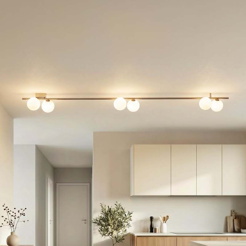 [gebraucht] B-ware Deckenleuchte Imelo 6-flammig Led Dimmbar Braun Glas 200cm Leuchte Lampe