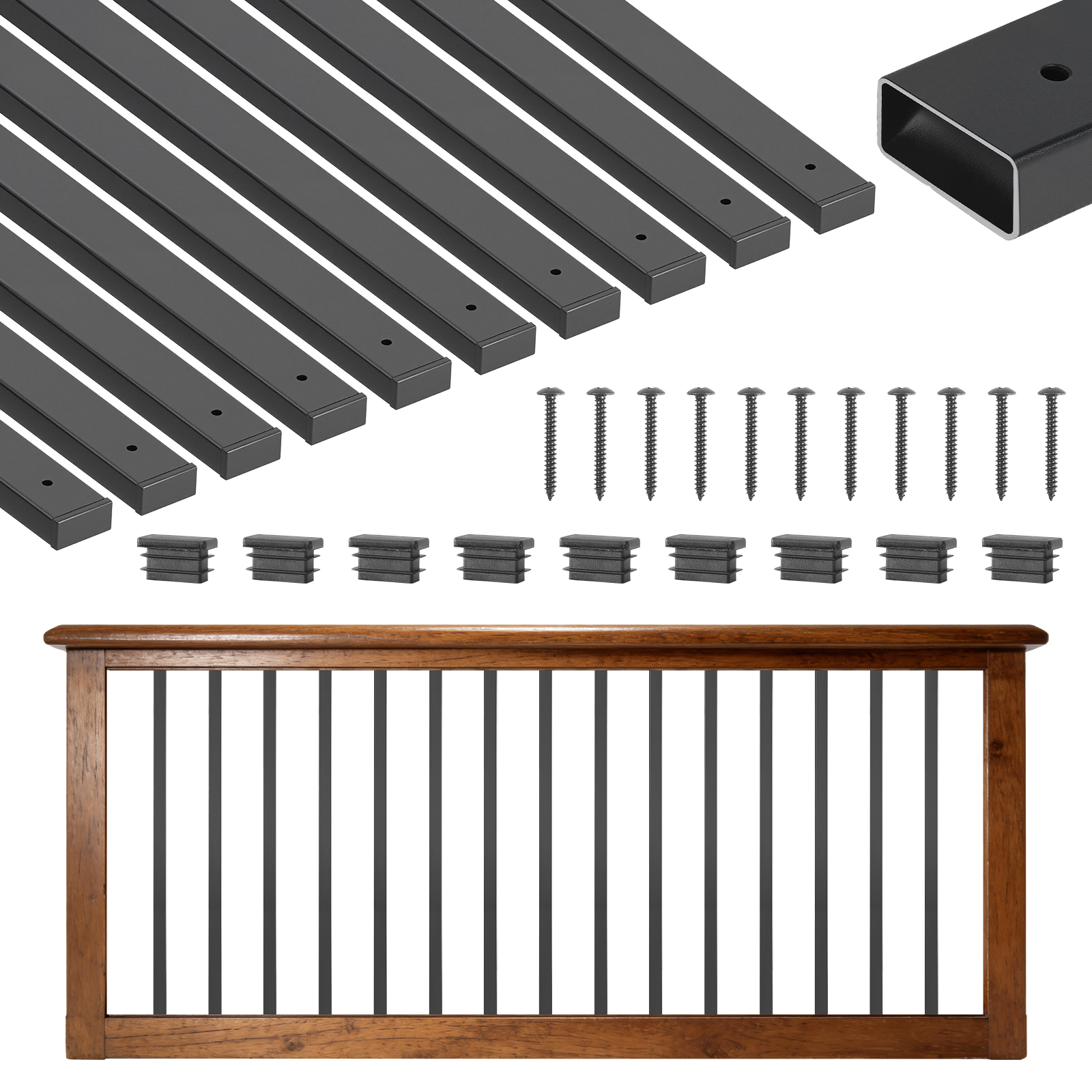 Vevor Geländerstäbe 61er-pack 915 Mm, Hohle Treppensprossen Aus Verzinktem Stahl, Rechteckige Treppenstäbe Mit Vorgebohrten Löchern, Endkappen & Schrauben, Für Terrassen, Veranden & Treppen