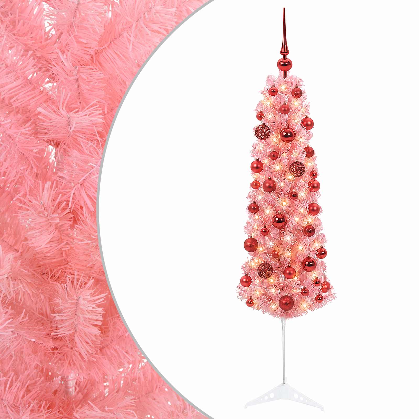 Künstlicher Schlanker Weihnachtsbaum Mit Kugeln 150 Cm 150 Leds Vidaxl