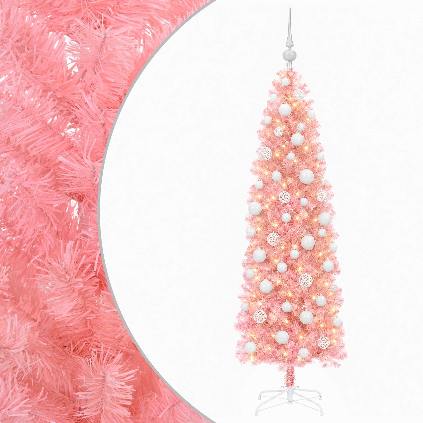 Künstlicher Schmaler Weihnachtsbaum Mit Weihnachtskugeln 180 Cm Vidaxl