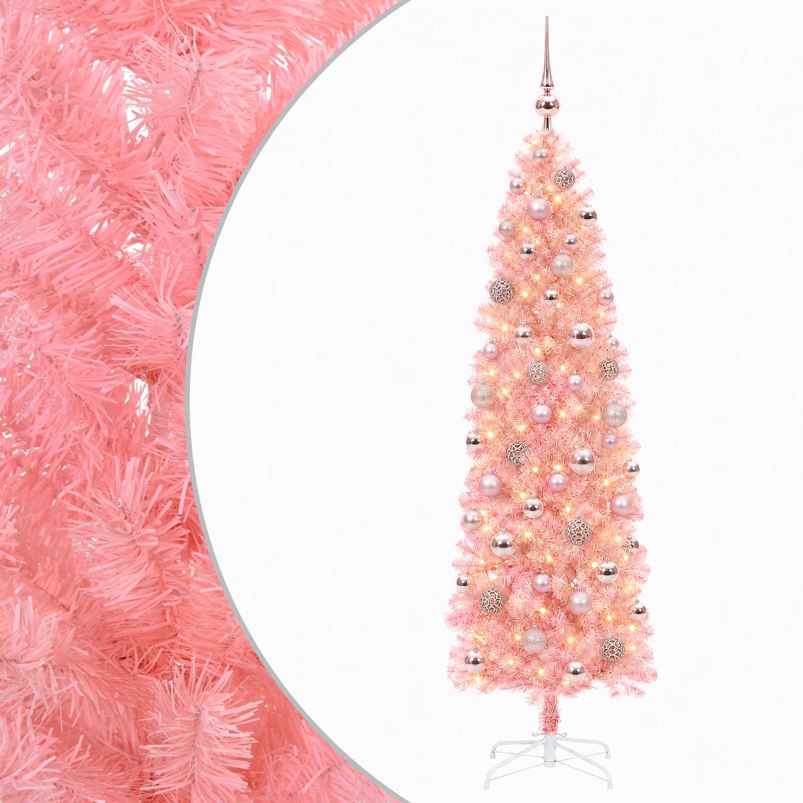 Künstlicher Schmaler Weihnachtsbaum Mit Kugeln 180 Cm 300 Leds Vidaxl
