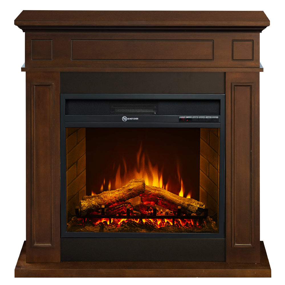 Jefferson - Elektrischer Standkamin Mit Flammeneffekt, 89,5 X 90,5 X 28 Cm, Aus Walnussholz