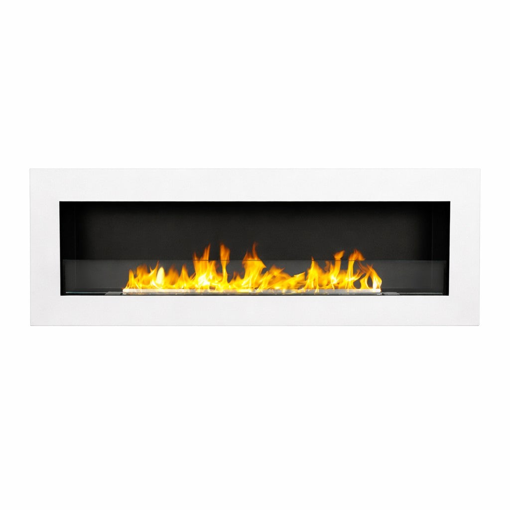 Livorno 120 - Wand- Oder Einbaukamin Mit Bioethanol, 120 X 40 X 15 Cm, Mit 1,25-liter-brenner, Aus Weißem Stahl