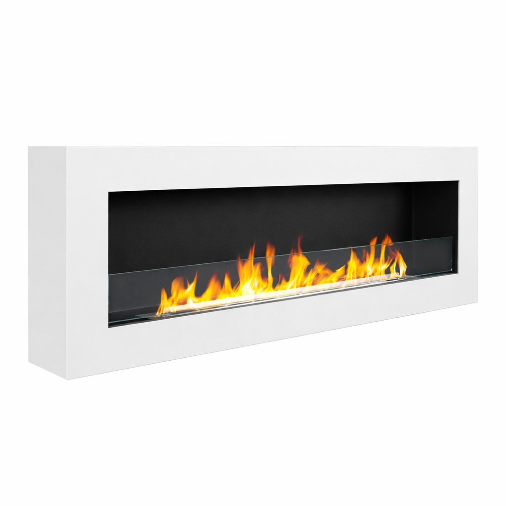 Siena 120 - Wandkamin Mit Bioethanol-antrieb, 120 X 41 X 15 Cm, Mit 1,25-liter-brenner, Aus Weißem Stahl