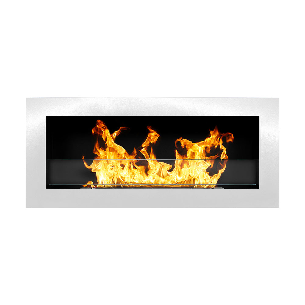 Livorno - Wandmontierter Bioethanol-kamin 90 X 40 X 12 Cm Mit 0,75-liter-brenner Aus Stahl Und Weißem Glas