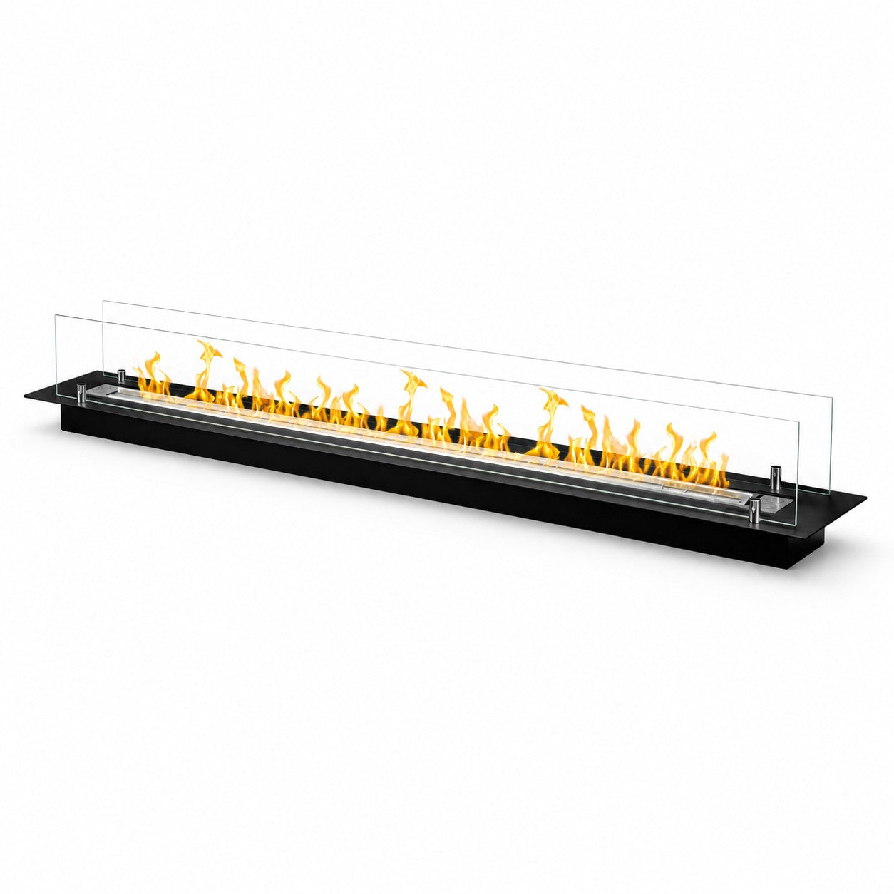 Einbau-bioethanol-kaminbrenner Mit 2 Litern Fassungsvermögen, 119 X 21 X 19,4 Cm, Aus Glas Und Edelstahl.
