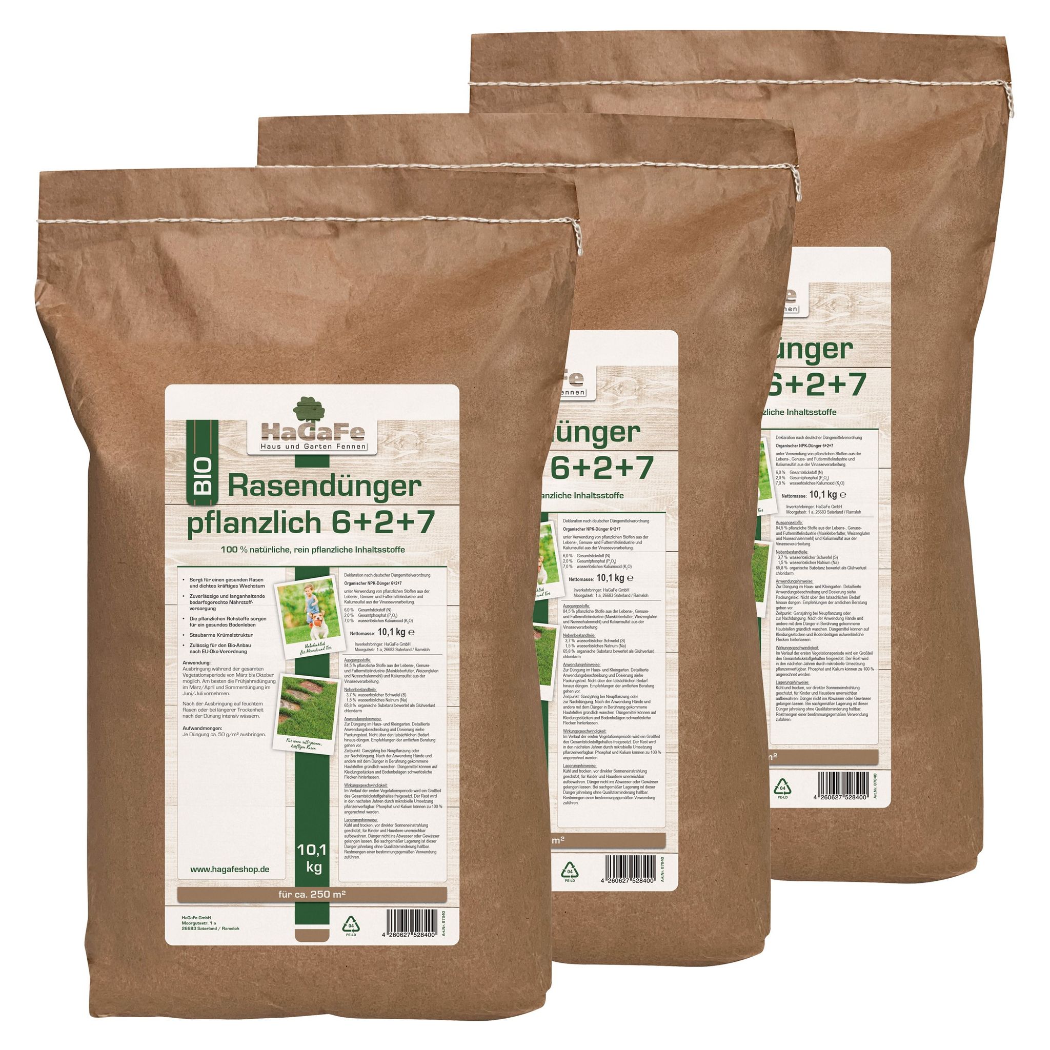 Hagafe Bio Rasendünger Rein Pflanzlich Im Papierbeutel 30,3 Kg (3 X 10,1 Kg)