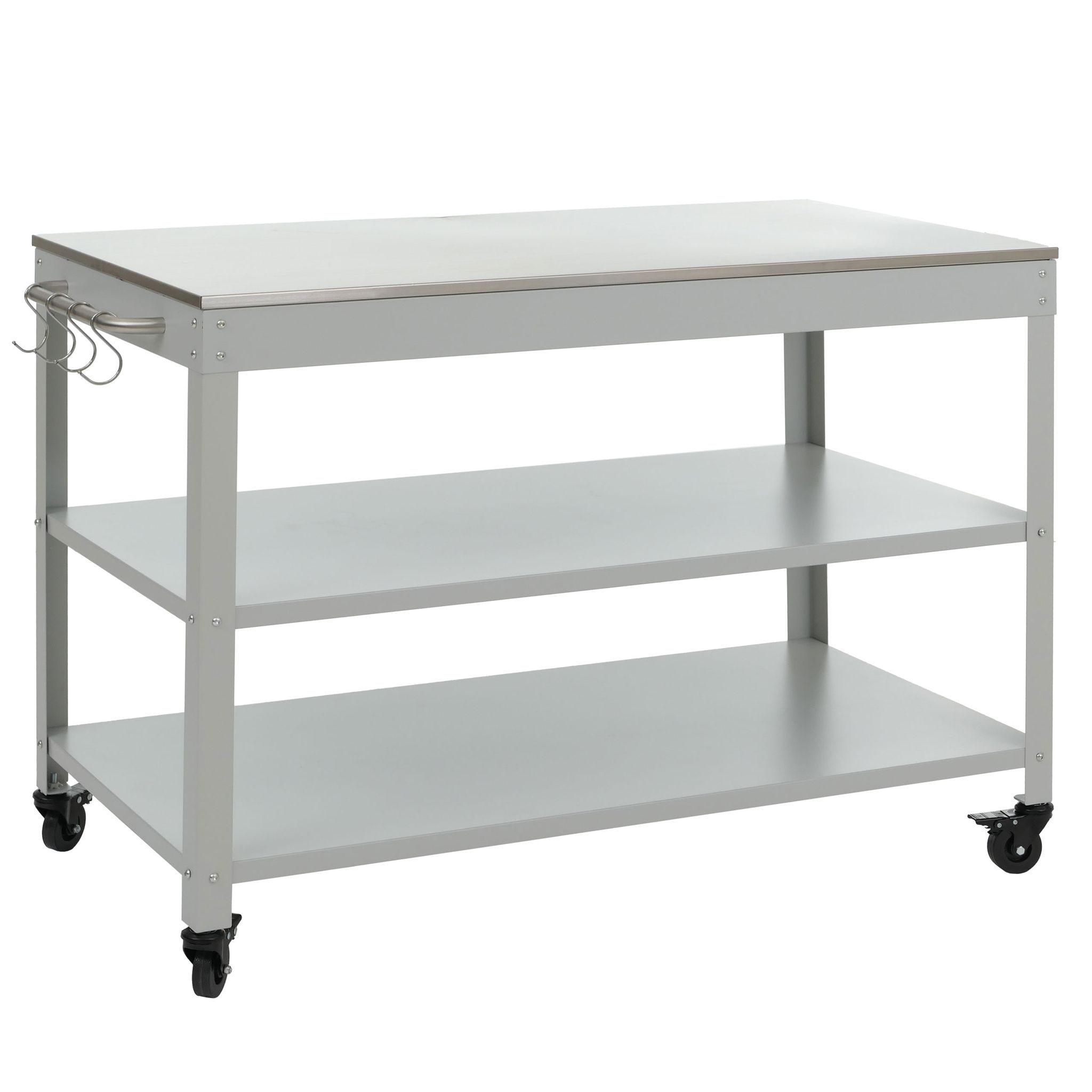 Beistellwagen Hhg-340, Küchenwagen Mehrzweck-/servierwagen Grillwagen Rollbar 3 Ablagen, Stahl 80x117x56cm Hellgrau