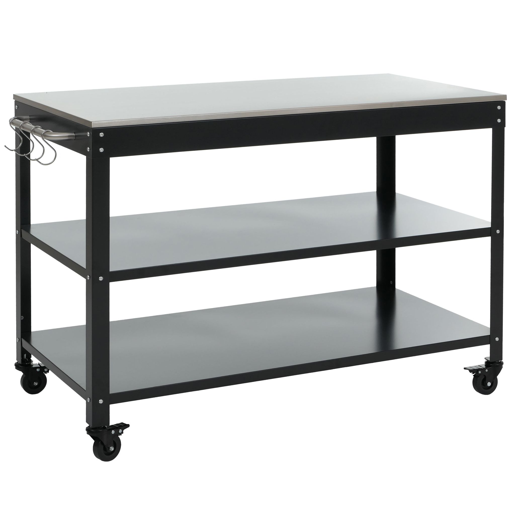 Beistellwagen Hhg-340, Küchenwagen Mehrzweck-/servierwagen Grillwagen Rollbar 3 Ablagen, Stahl 80x117x56cm Schwarz