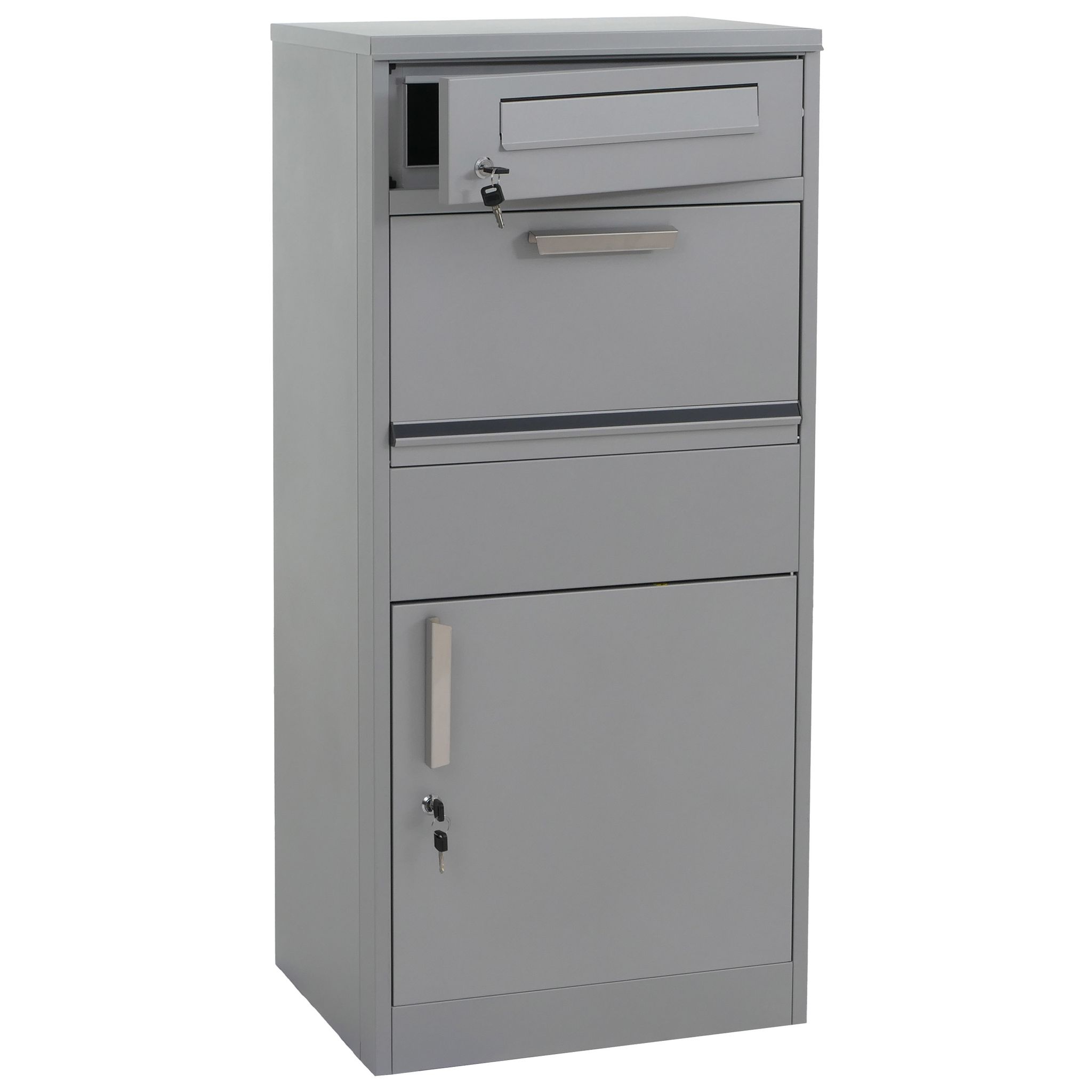 [neuwertig] Paketkasten Mit Led-licht Hhg-077, Paketbox Standbriefkasten Briefkasten Beleuchtung, Metall 112x50x57cm Grau