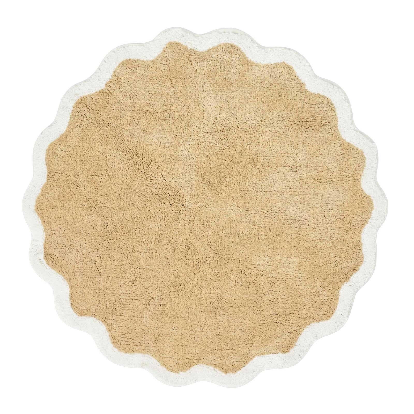 Homescapes Badematte Rund Mit Wellenrand 70 Cm – Runder Badteppich Beige, 100 % Baumwolle