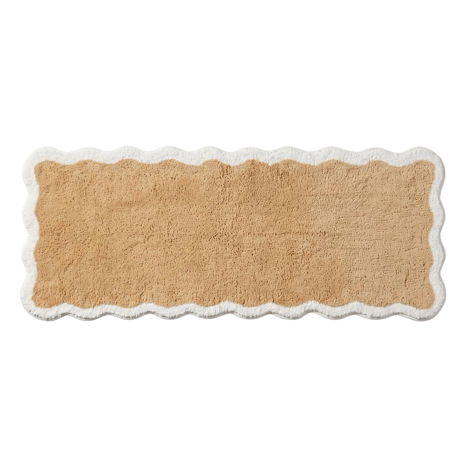 Homescapes Badläufer Mit Wellenrand 40x100 Cm – Langer Badteppich Beige, 100 % Baumwolle