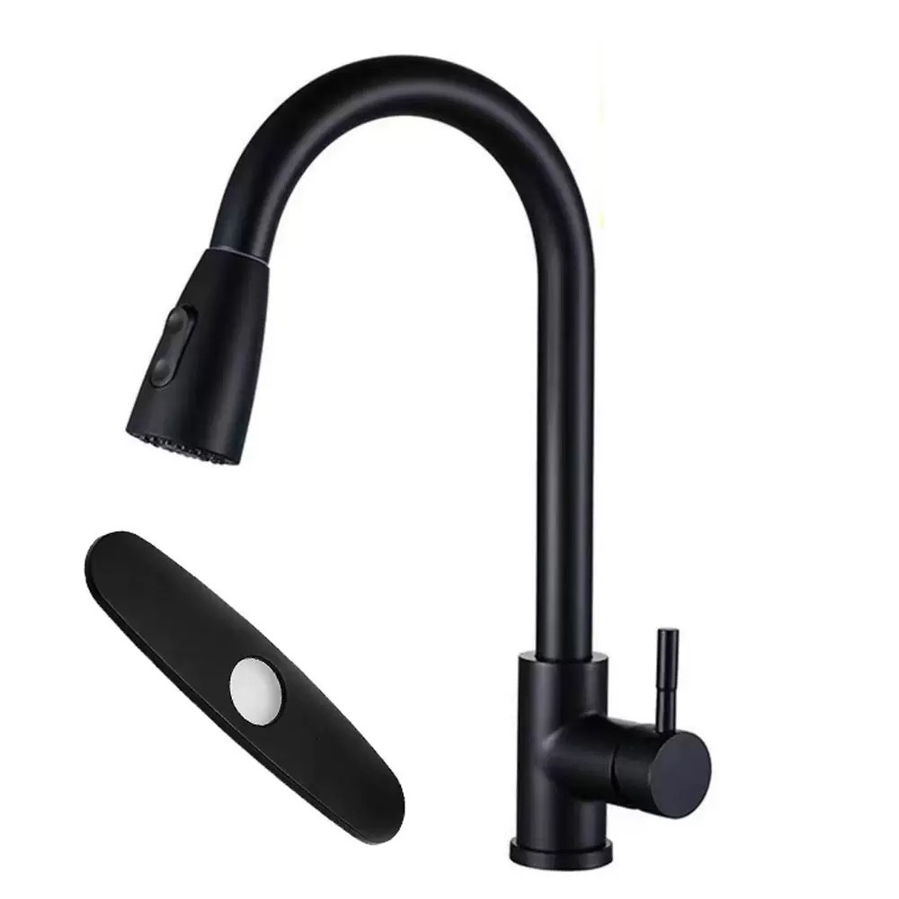 Robinet Cuisine Noir, Mitigeur Cuisine Douchette, Schwenkbar Um 360° À Arc Élevé Pulvérisateur Escamotable 2 Modi
