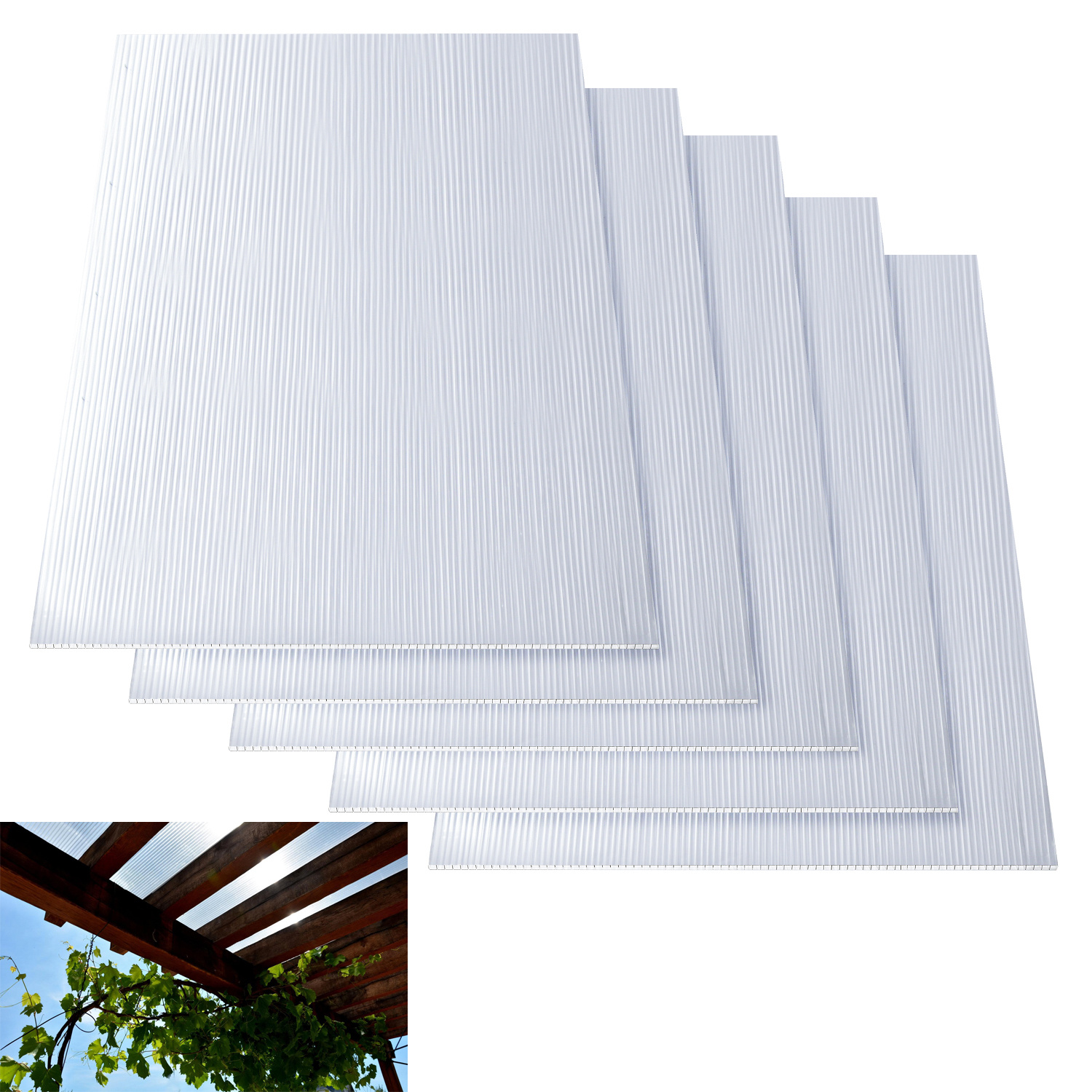 Jiubiaz 8 Mm Doppelstegplatte Polycarbonat Klar 121 X 60,5 Cm, 15 Stück Für Gewächshaus, Dach & Terrassenüberdachung