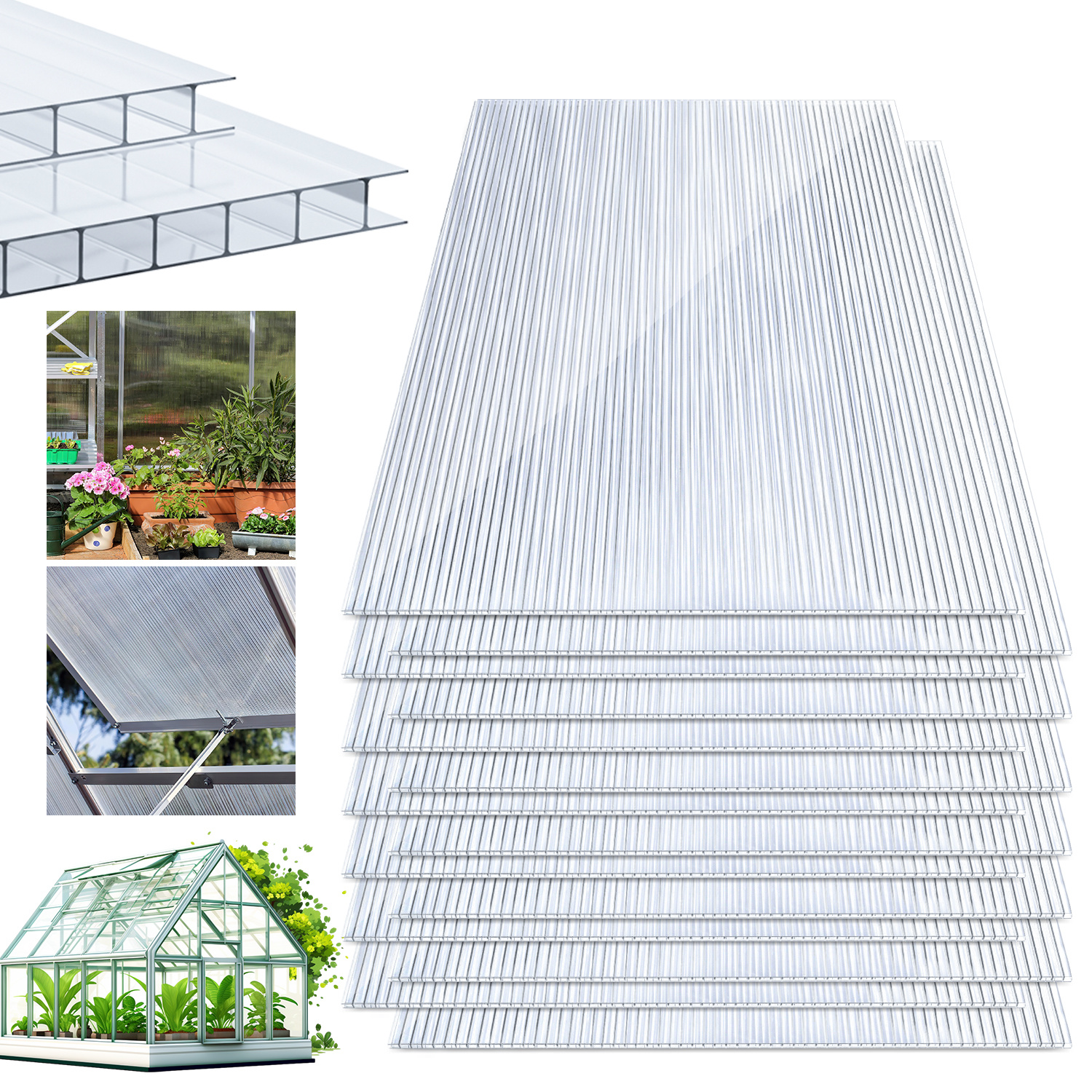Jiubiaz 4 Mm Doppelstegplatte Polycarbonat Klar 121 X 60,5 Cm, 42 Stück Für Gewächshaus, Dach & Terrassenüberdachung