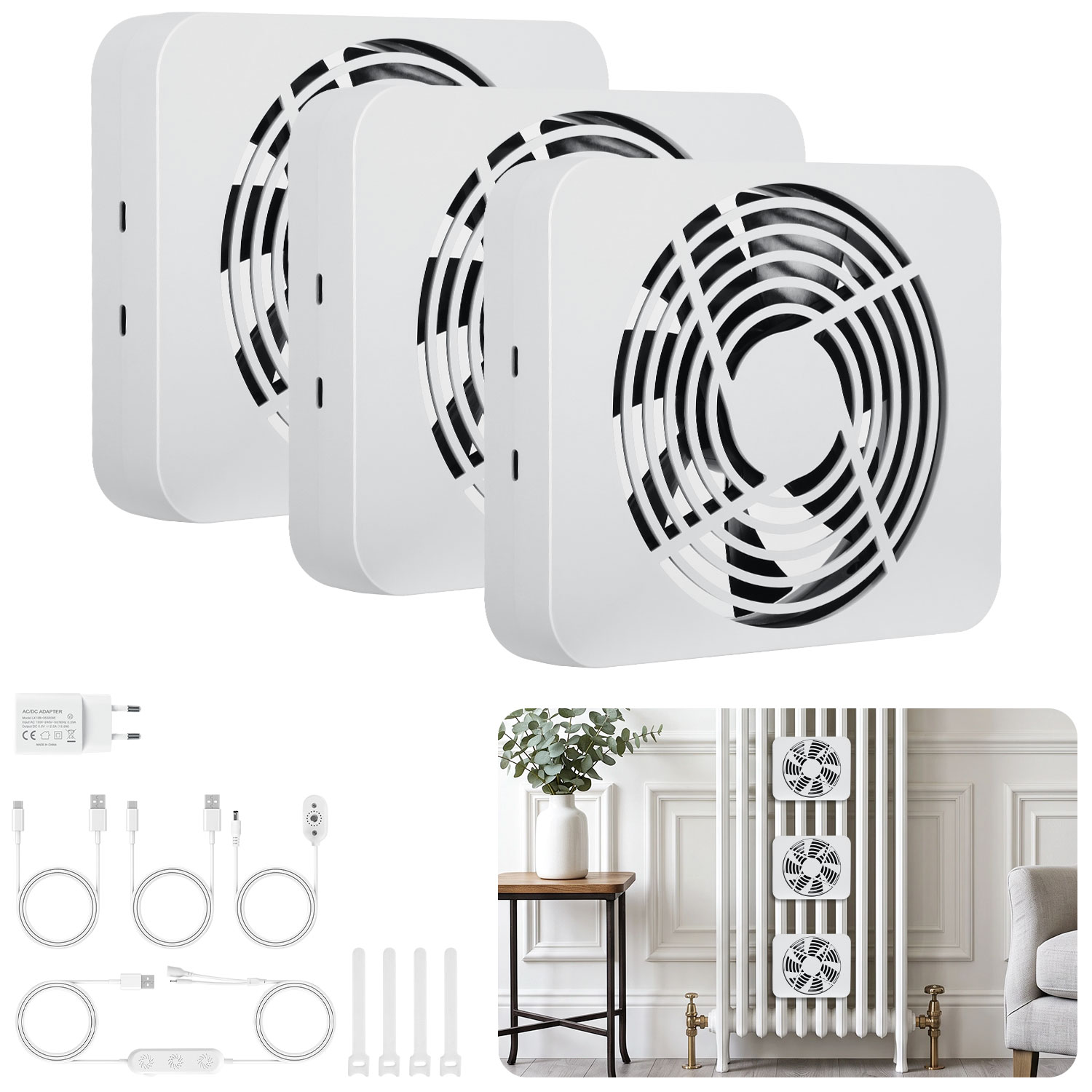Jiubiaz Heizkörperverstärker 3er Set, 18 X 15 Cm, Stufenlos Regelbar, Temperaturfühler, Für 90–120 Cm