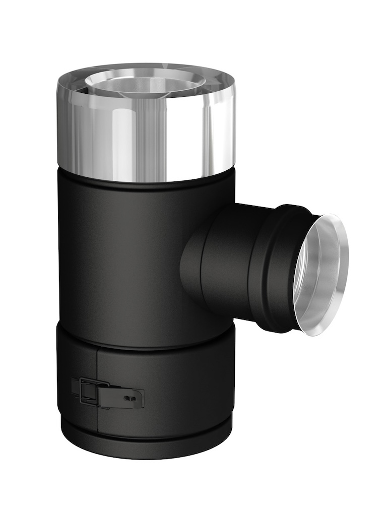 90°-t-stück – Apollo Pellets 2.0 – Schwarz Ø80/130 Mm – Ø80 Mm Rauchrohranschluss Mit Stopfen Joncoux