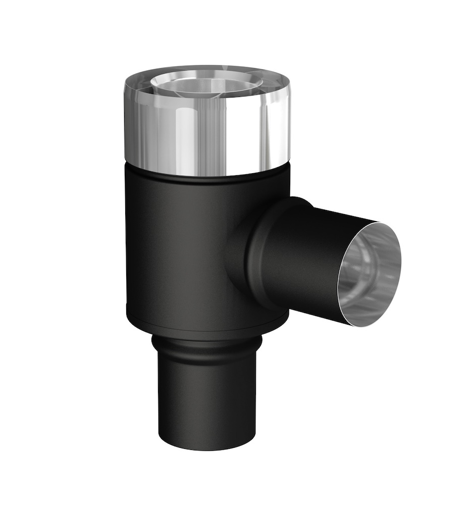 90°-t-stück – Apollo Pellets 2.0 Schwarz – Ø 80/130 Mm – Lufteinlass Ø 60 Mm – Spm-abgasrohr Ø 80 Mm Joncoux