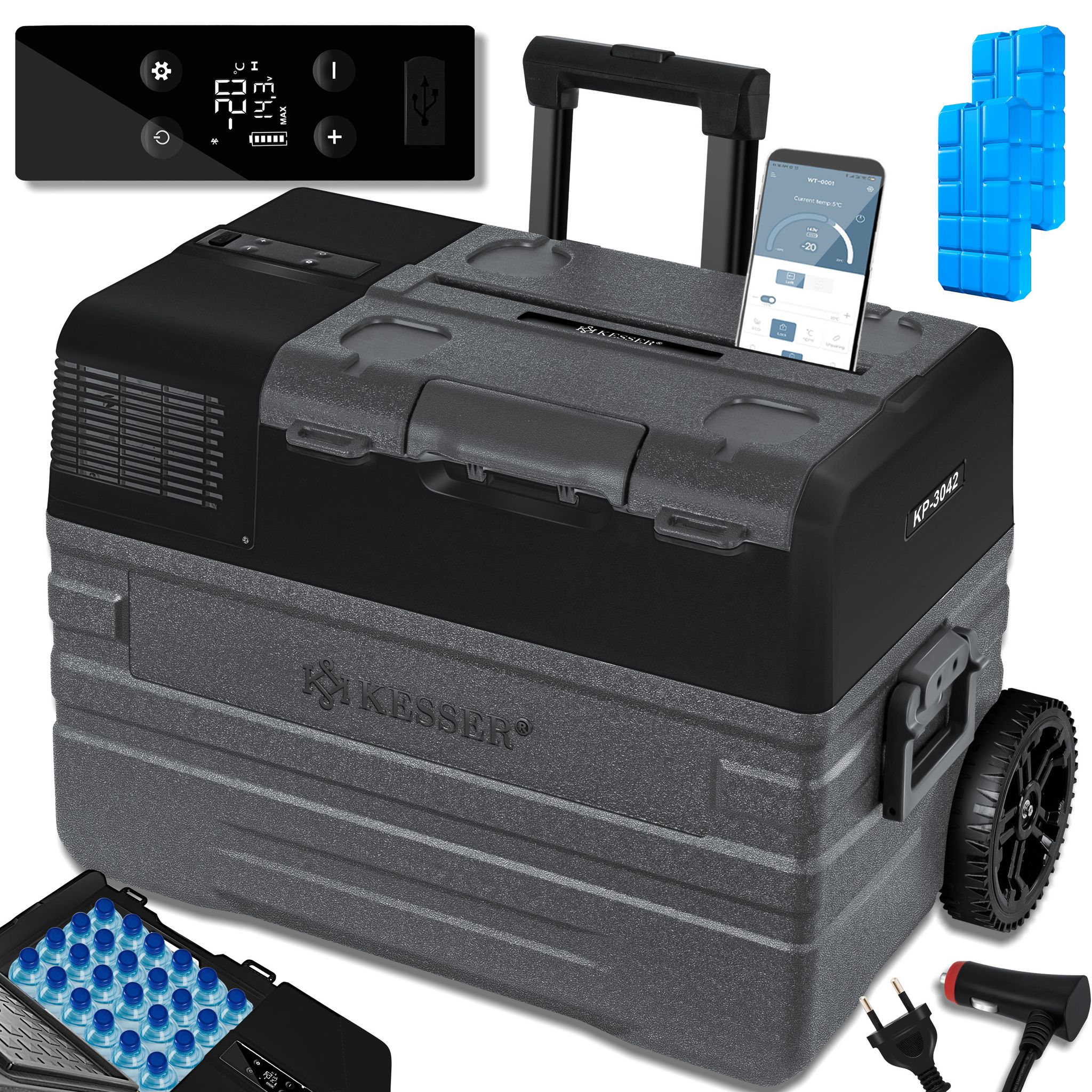 Kesser® Kompressor-kühlbox 42-52l, -20 °c - 42 L, Anthrazit, Schwarz