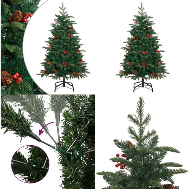 Künstlicher Weihnachtsbaum Klappbar Mit Zapfen & Beeren 150 Cm - Klappbarer Weihnachtsbaum - Weihnachtsbaum Mit Zapfen