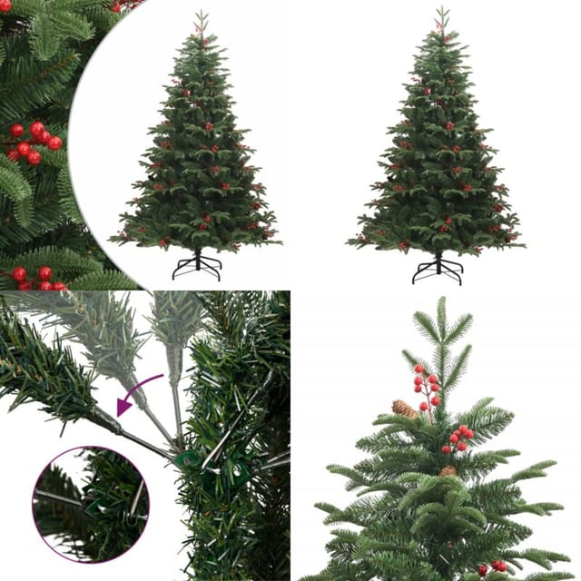 Künstlicher Weihnachtsbaum Klappbar Mit Zapfen & Beeren 210 Cm - Klappbarer Weihnachtsbaum - Weihnachtsbaum Mit Zapfen
