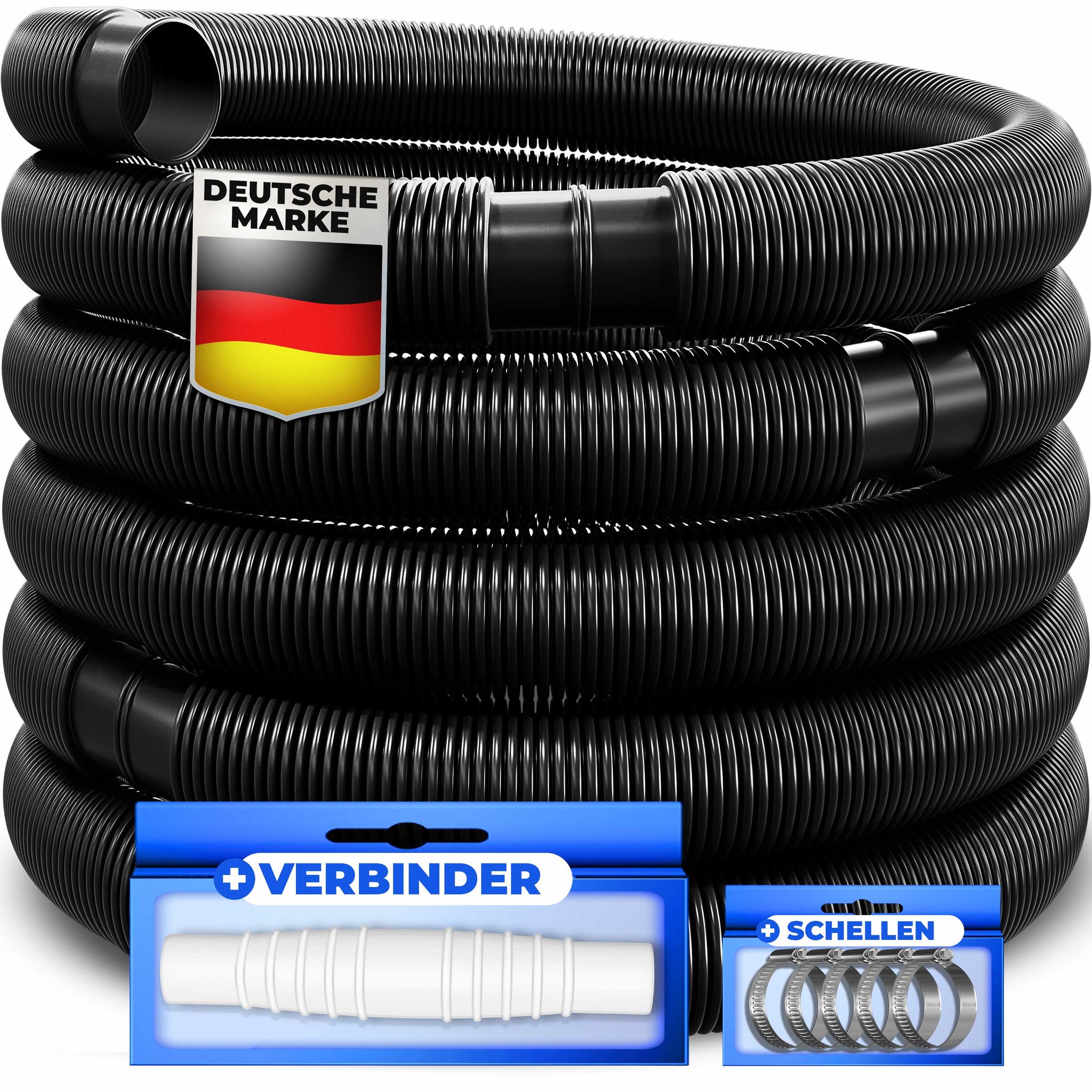 Kesser® Poolschlauch Flexibel Mit Muffen - Schwarz, Länge 14 M ( Ø 32 Mm )