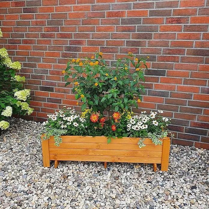 Promadino Pflanzkasten Romantica (Außenmaß (L x B x H): 118 x 38 x 34 cm, Holz, Honigbraun)