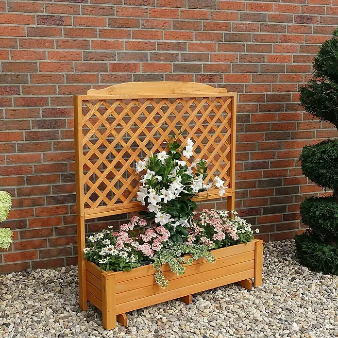 Promadino Pflanzkasten Romantica (Außenmaß (L x B x H): 120 x 38 x 140 cm, Holz, Honigbraun)