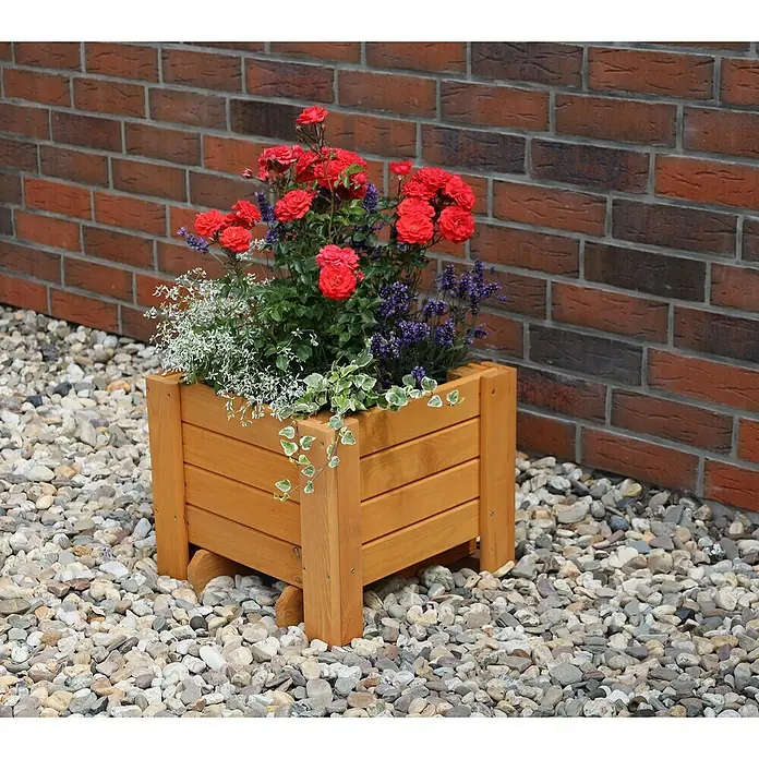 Promadino Pflanzkasten Romantica (Außenmaß (L x B x H): 40 x 38 x 34 cm, Holz, Honigbraun)