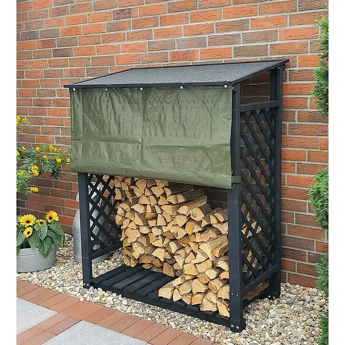 Promadino Kaminholzregal Speyer mit Wetterschutz (120 x 68 x 148 cm, Anthrazit)