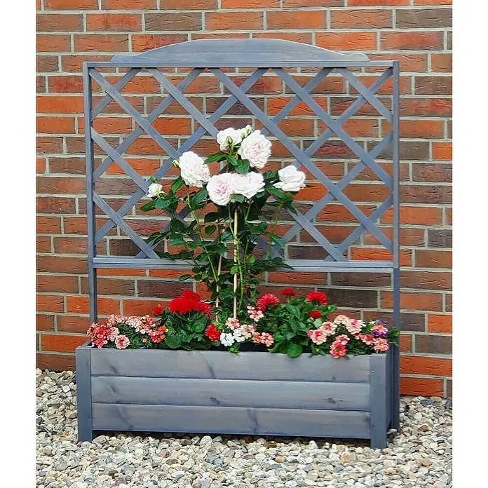 Promadino Pflanzkasten Botanica (Außenmaß (L x B x H): 140 x 32 x 110 cm, Holz, Grau)