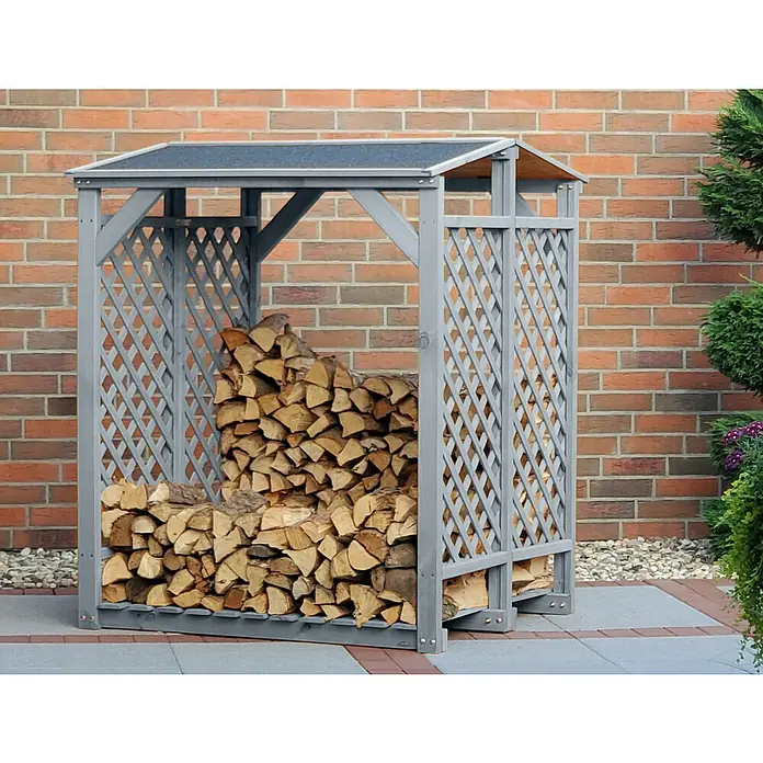Promadino Kaminholzregal (120 x 118 x 148 cm, Holz, Grau)