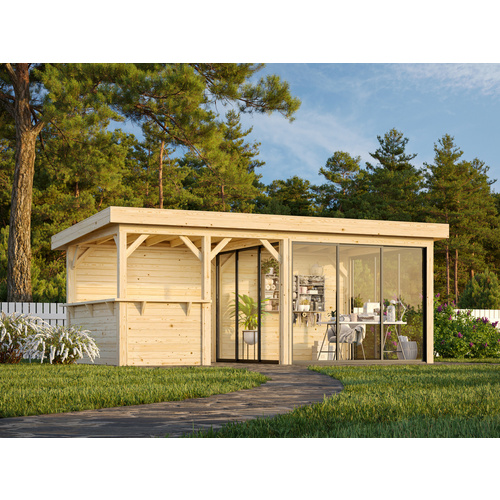 PALMAKO Pavillon, »Palmako Connect«, 3 Alu-Schiebetüren, naturfarben
